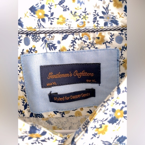 Gentleman’s Outfitters Micro Flora Patterned Button Down Shirt Contrasting Cuffs - Picture 6 of 9